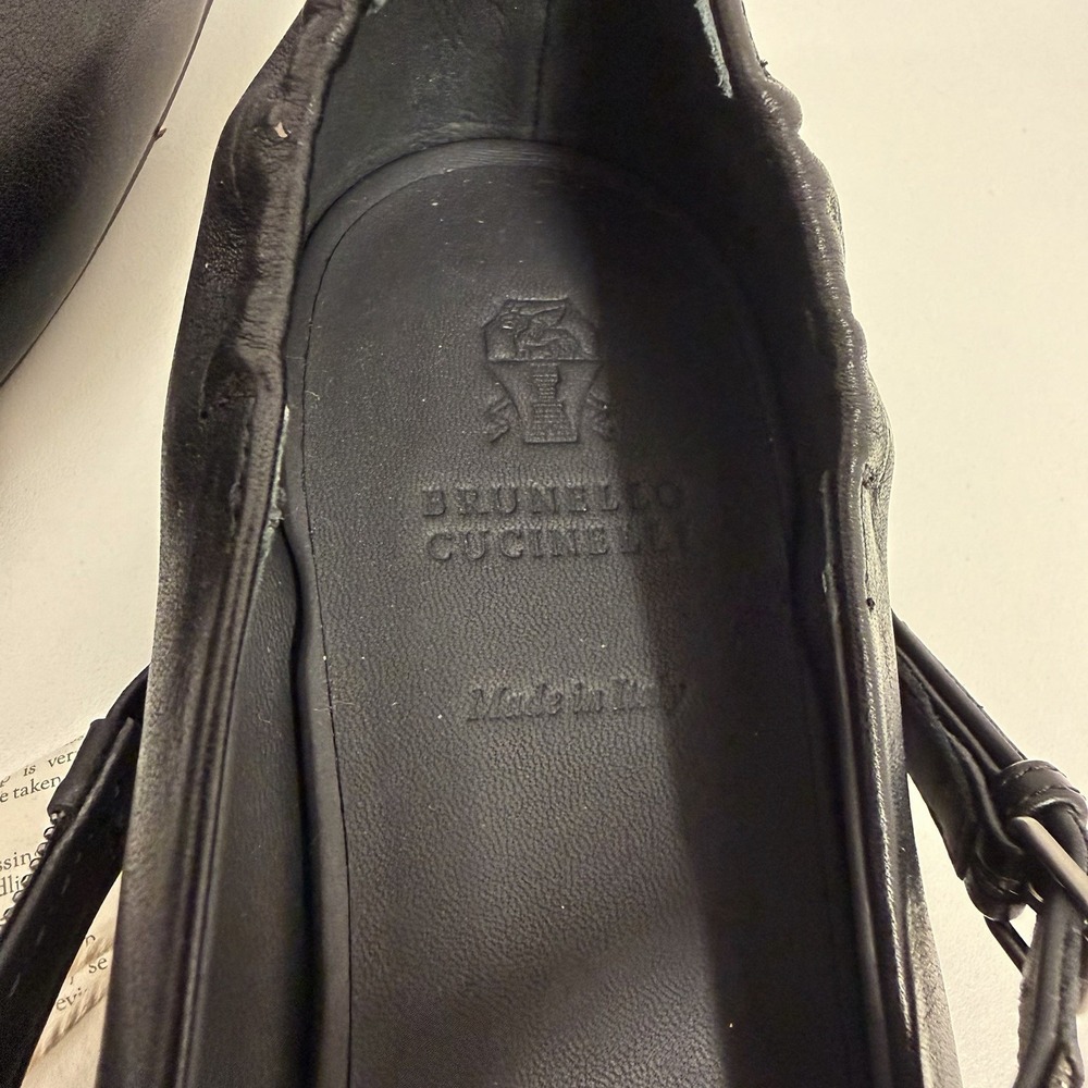 Brunello Cucinelli Mary Jane Leather Shoes Black Monili Crystal NWT $1350 38 1/2 - Picture 9 of 13